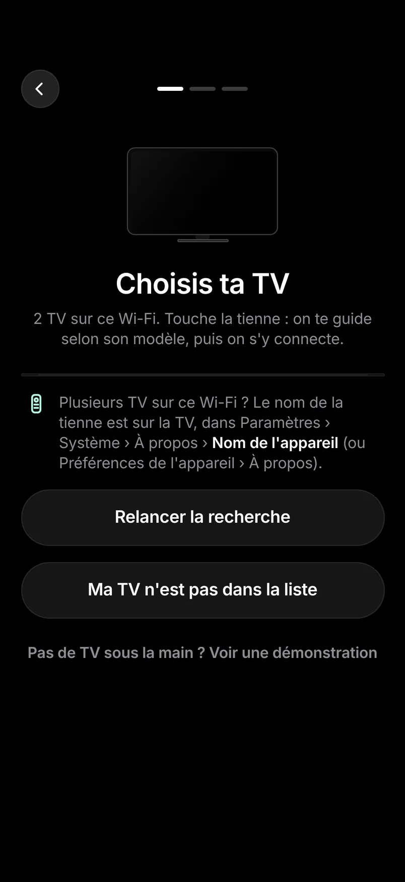 Teevy cherche les TV sur ton Wi-Fi