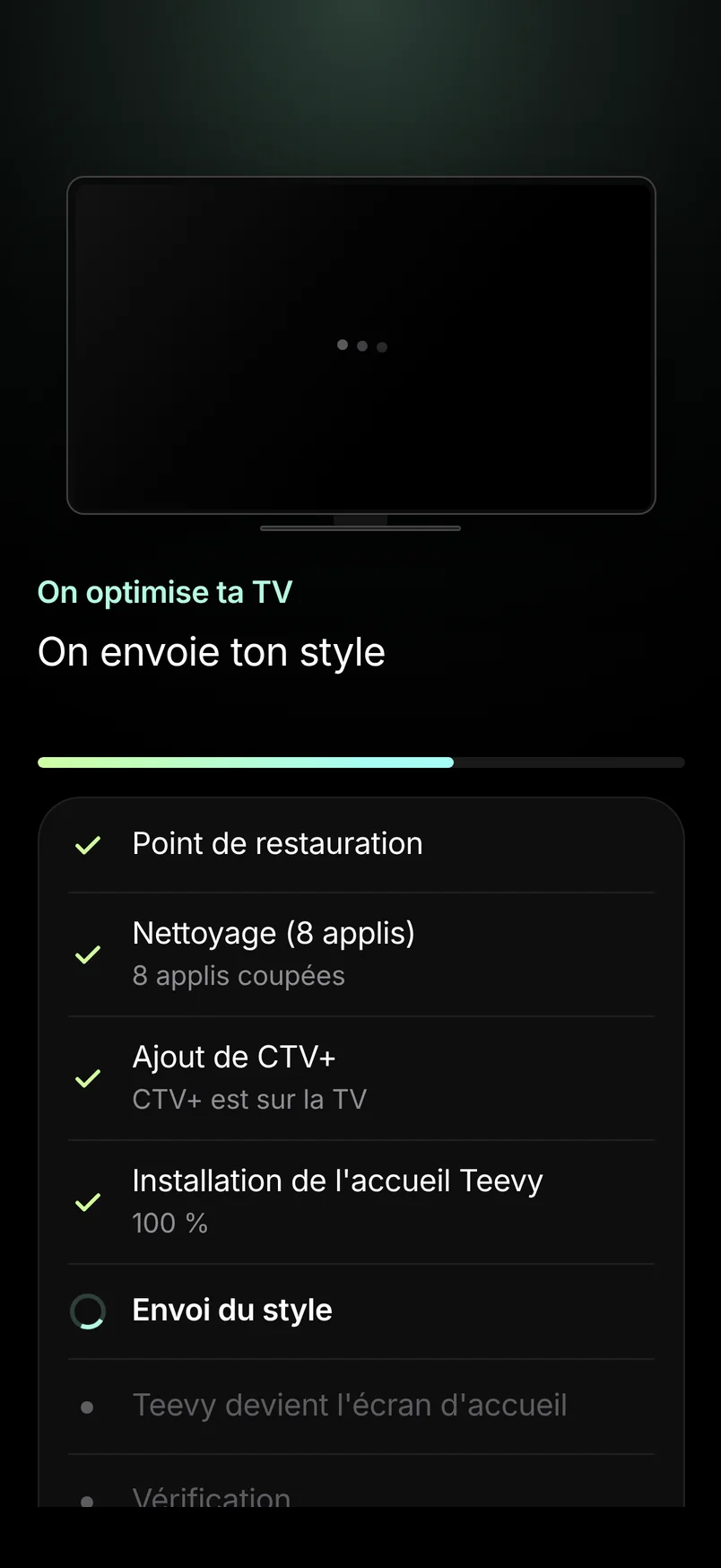 Teevy applique les changements étape par étape